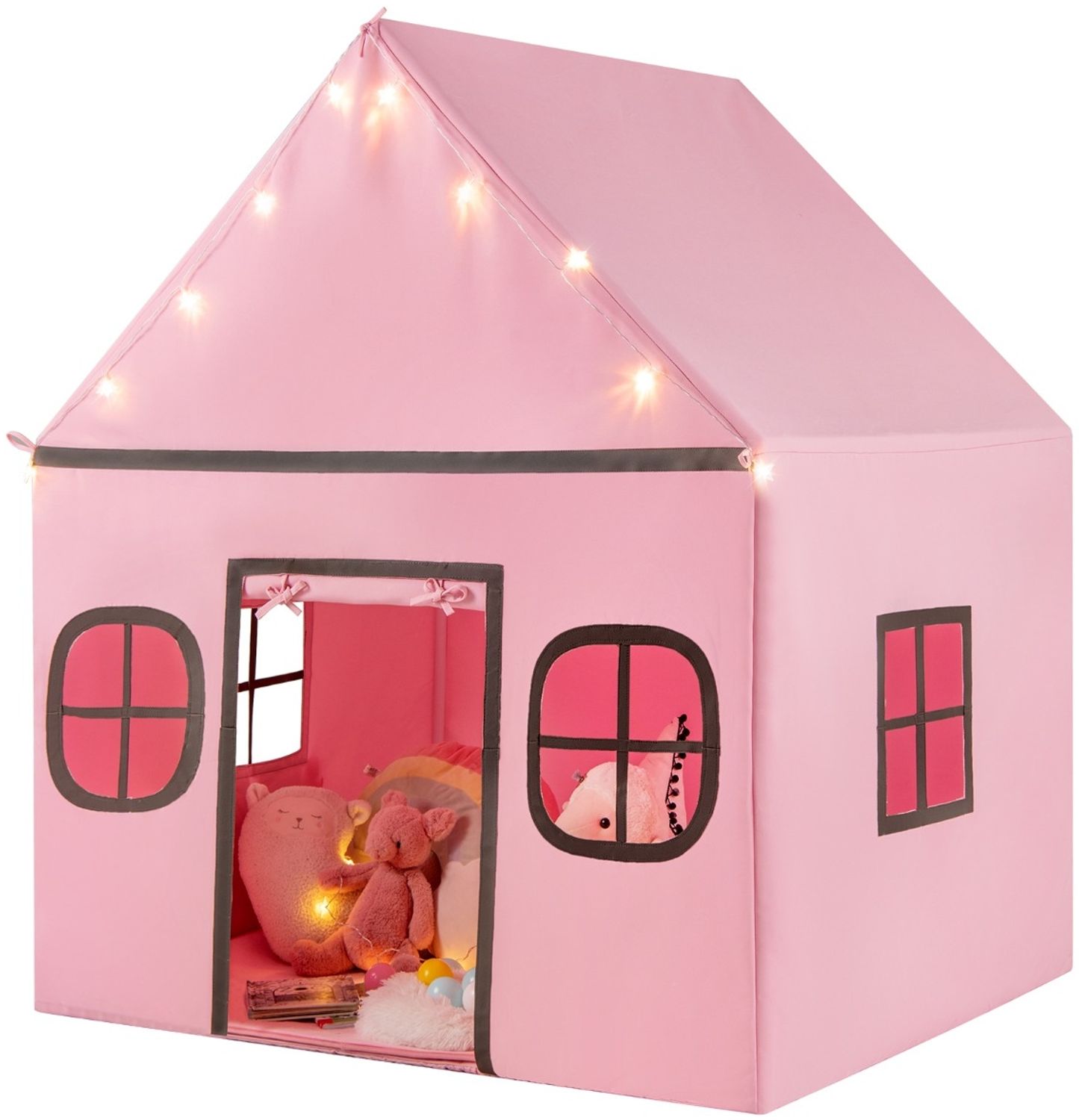 Spielhaus Kinder Indoor Kinderzelt mit Sternlichter & Gepolsterte Matte Rosa + Schwarz Bild 1
