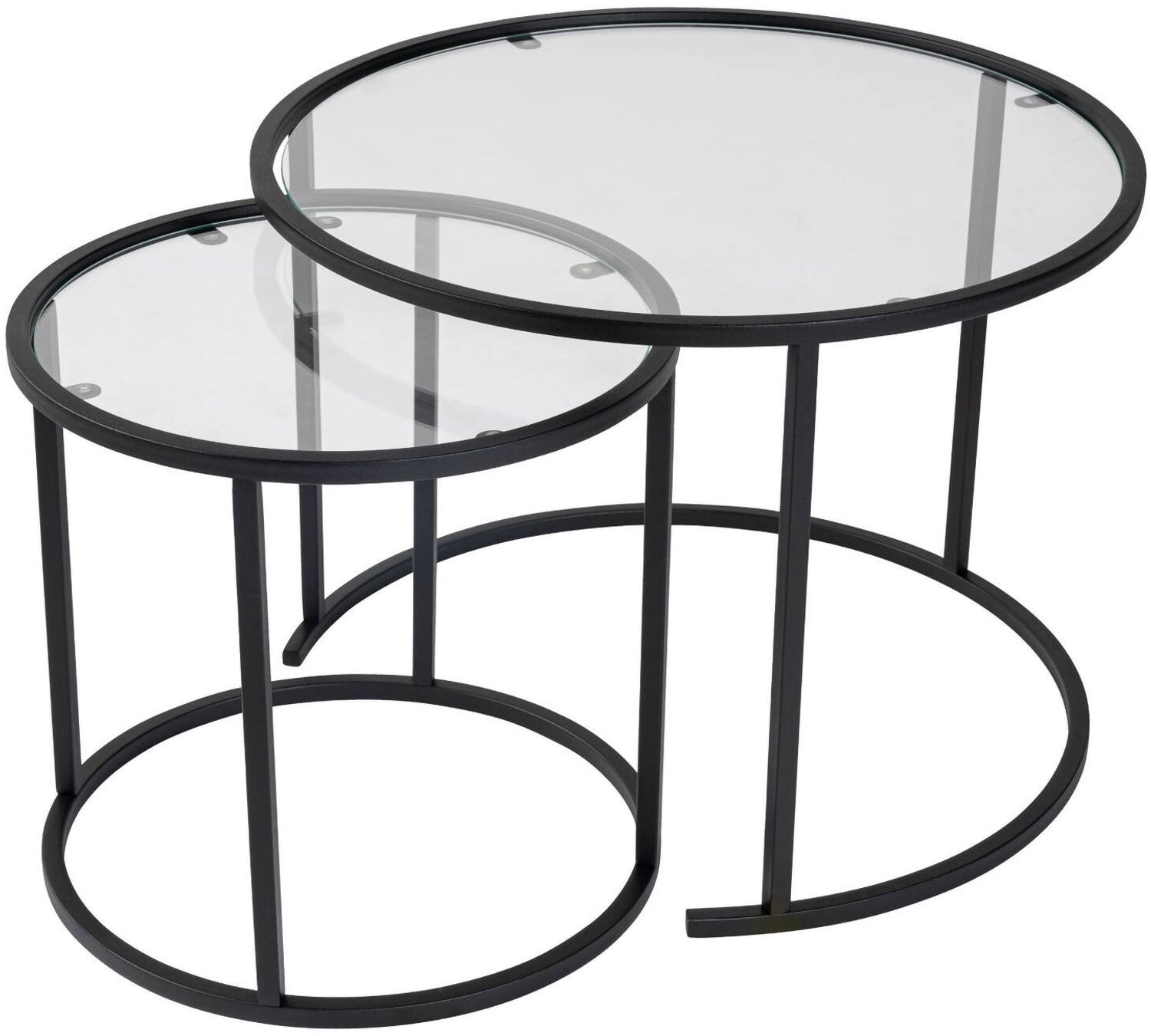 Dmora Set mit 2 Couchtischen Xaden, Niedriger Wohnzimmertisch, Kaffeeregal, Couchtisch für Sofa, 60x60 h43 cm, Schwarz und Transparent Bild 1