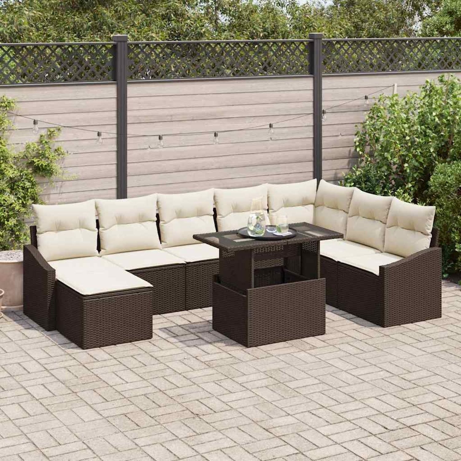 vidaXL Sofa Set mit Kissen 9 pcs Braun und Creme Poly-Rattan 3349054 Bild 1