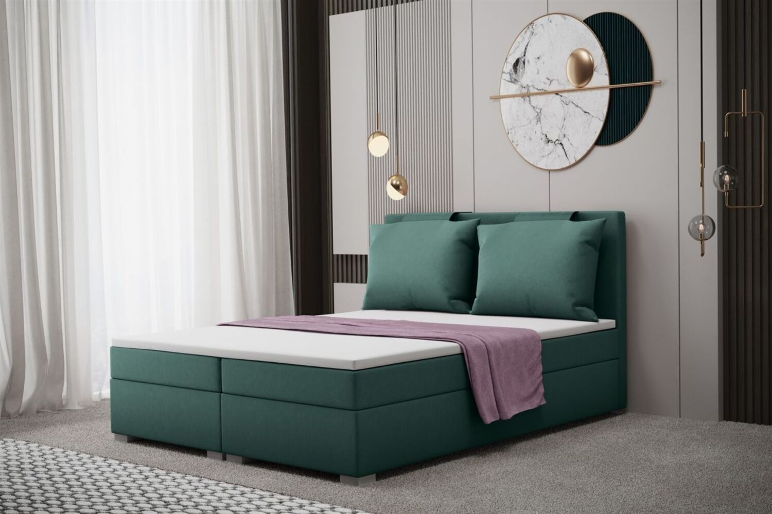 Boxspringbett Schlafzimmerbett MATRO 140x220cm in Stoff Soro Türkisblau Bild 1