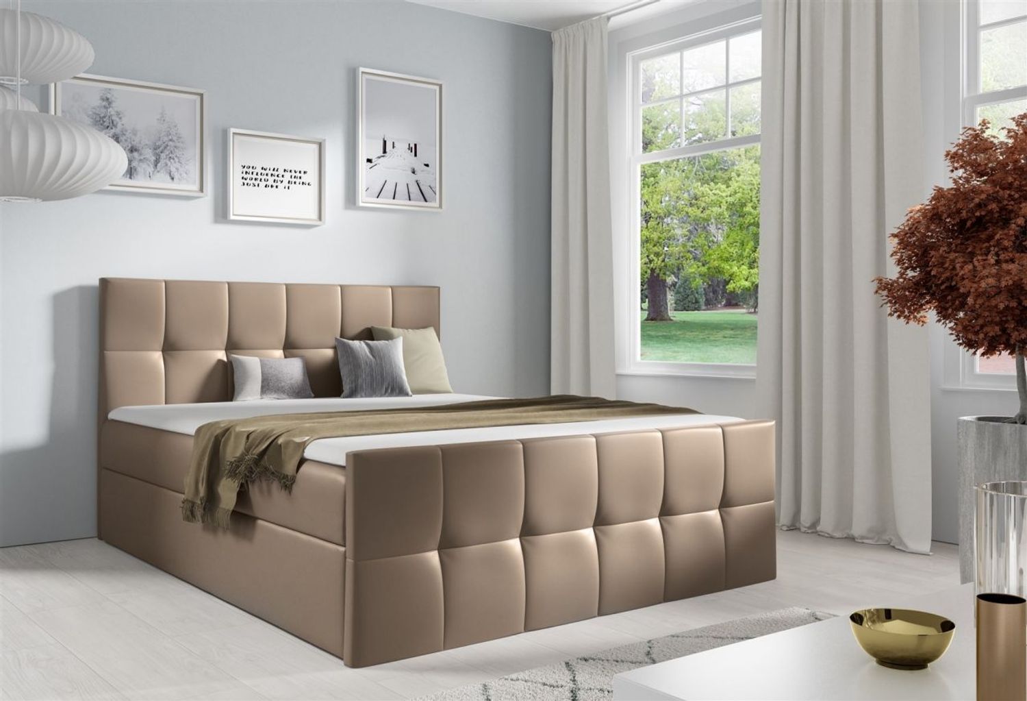 Boxspringbett Schlafzimmerbett CARMEN LUX 200x200 cm Kunstleder Madryt Cappuccino Bild 1