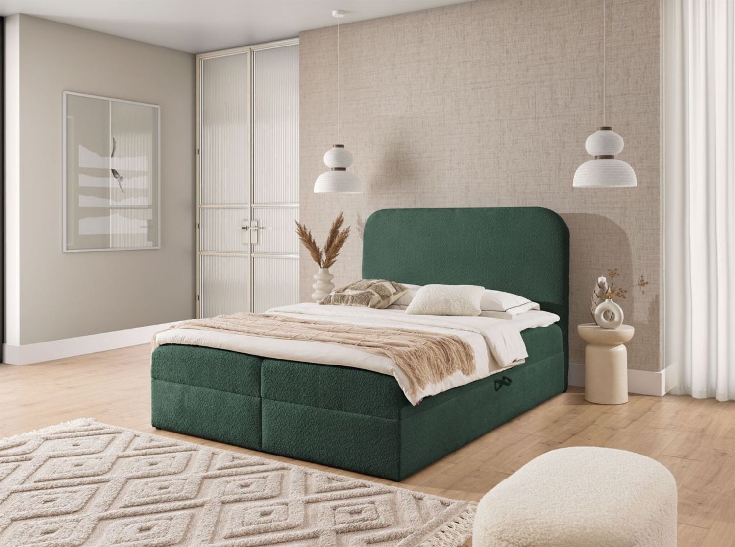 Boxspringbett Schlafzimmerbett BINETA PREMIUM 120x200cm Stoff Coral Meeresgrün Bild 1