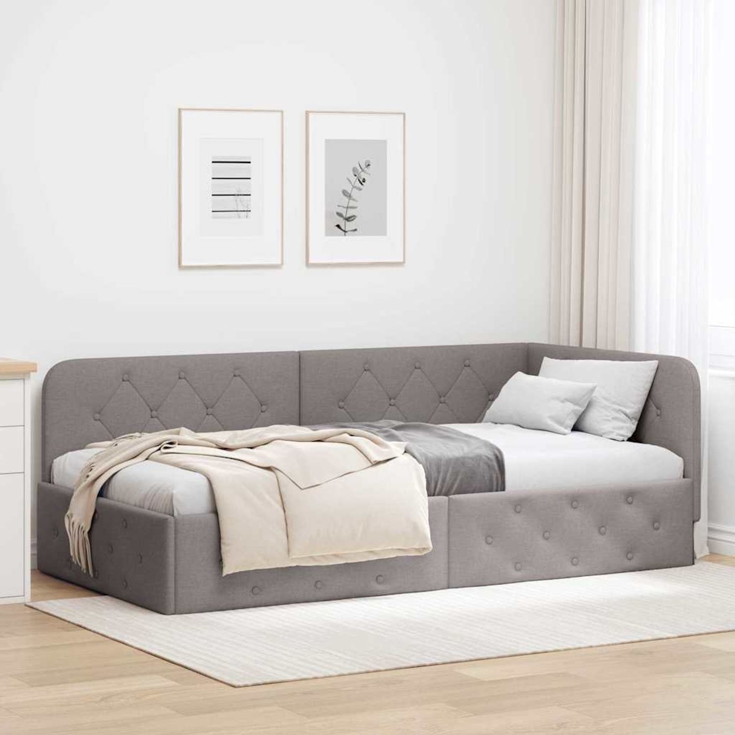 vidaXL Eckbettgestell Taupe 100 x 200 cm Stoff 42016508 Bild 1