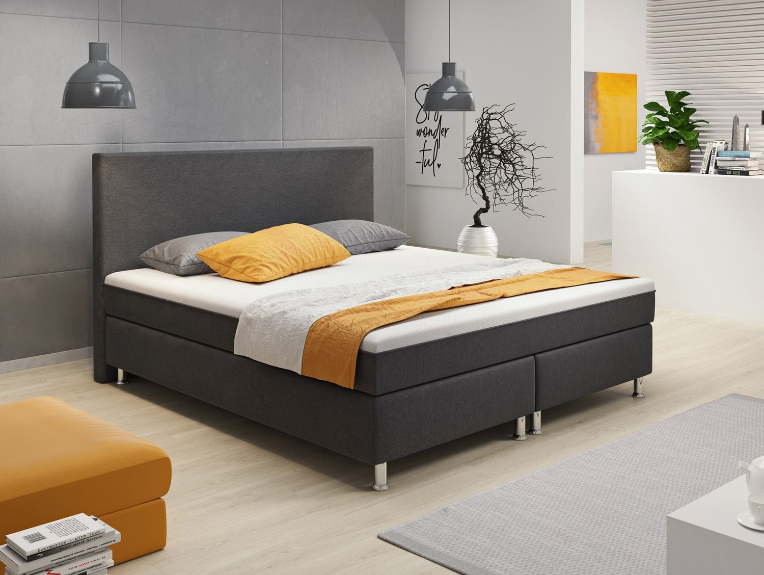 Boxspringbett B008 180x200 cm Anthrazit mit Topper-Optik Bild 1