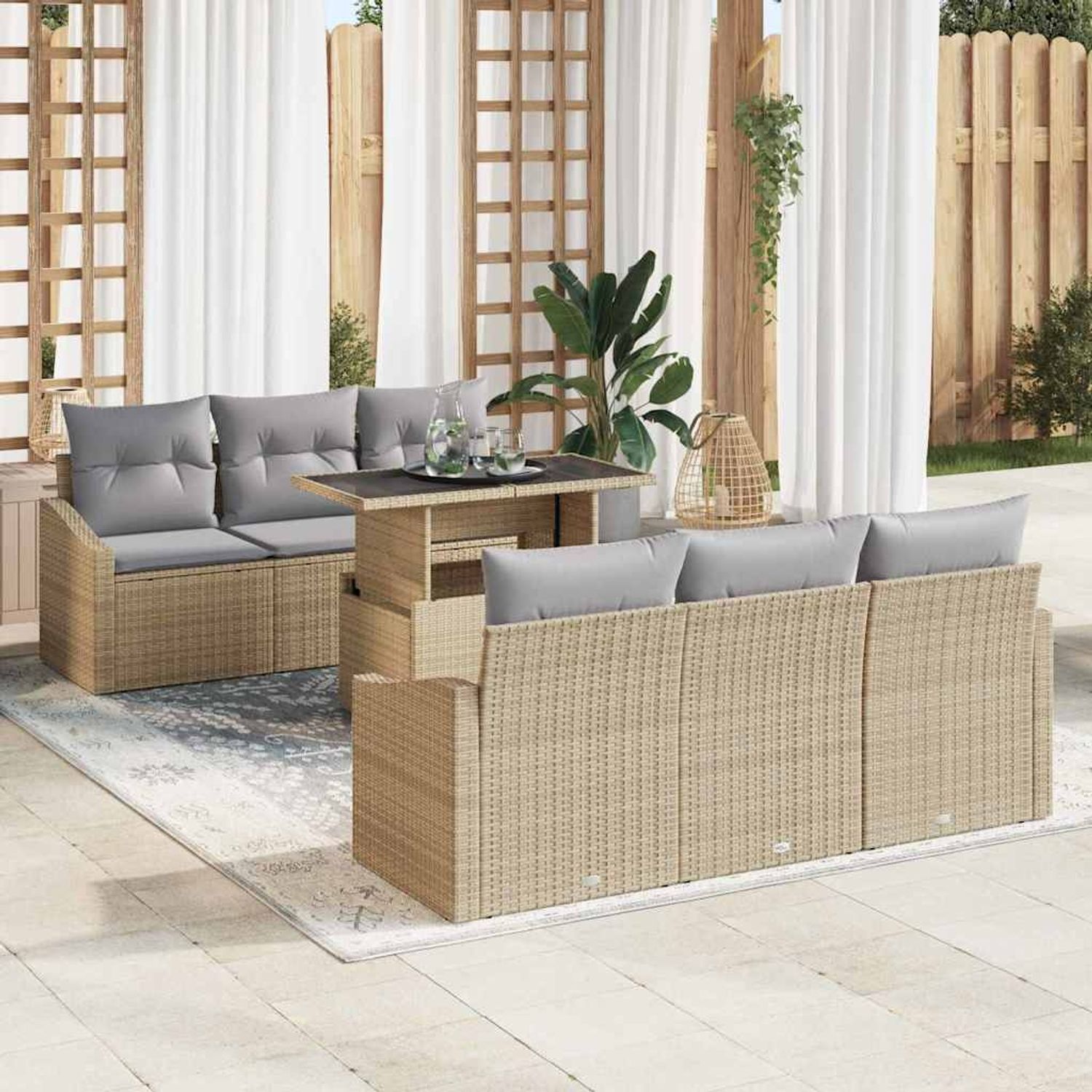 vidaXL Gartensofa-set mit Kissen 7 pcs Beige und Hellgrau Poly-Rattan 3348926 Bild 1