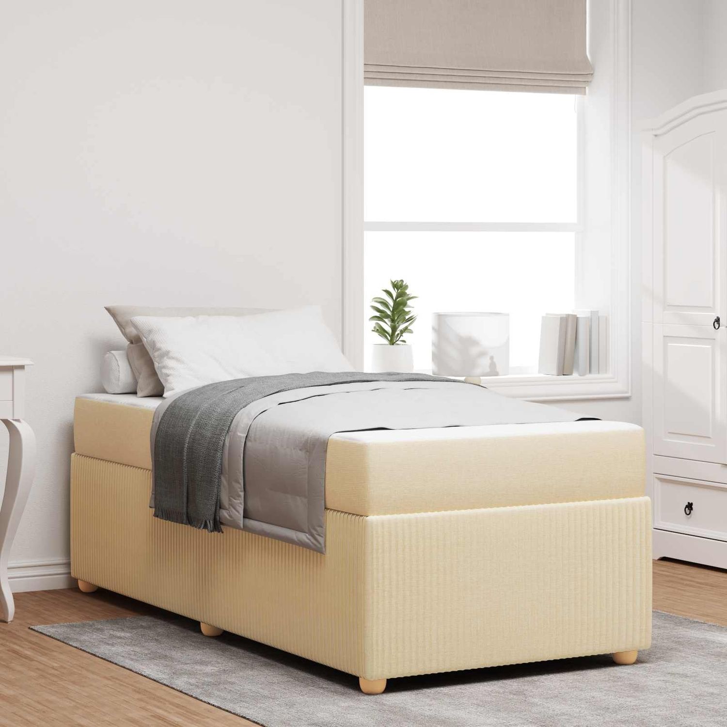 vidaXL Bettrahmen mit Matratze Creme 90 x 200 cm Stoff 3398345 Bild 1