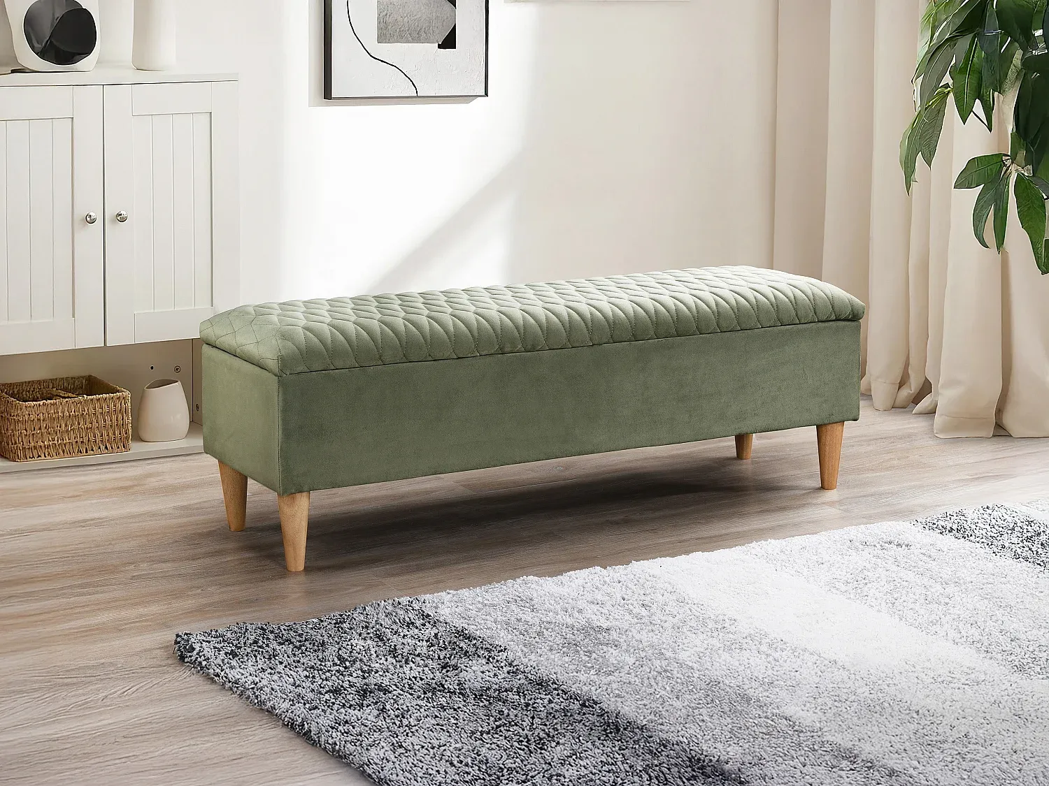 Vente-unique - DANIELE Sitzbank SamtStoff Grün - B 40 cm x H 44,5 cm x L 130 cm Bild 1