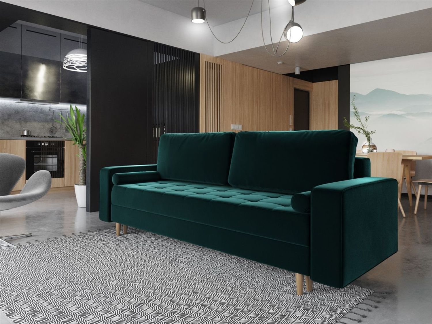 Sofa 3-Sitzer BELANO mit Schlaffunktion Flaschengrün Bild 1