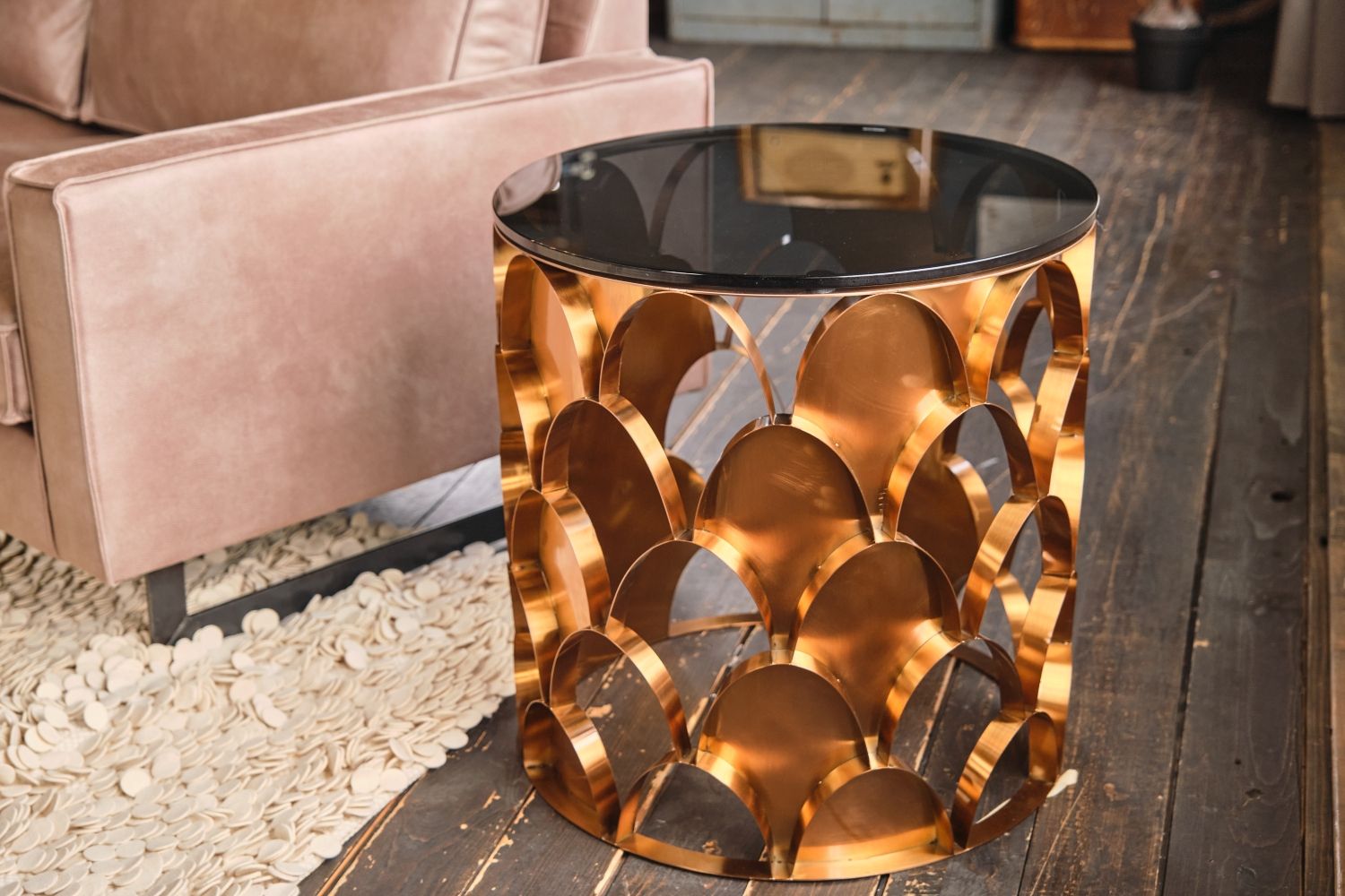 KAWOLA Beistelltisch MEDINA Couchtisch Tisch Glas Gestell rosé gold 60 x 60 x 60 cm Bild 1