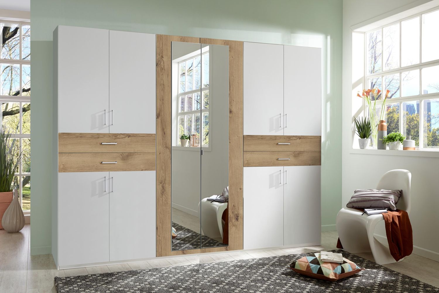 Dreh-/Schwebetürenschrank >Taiga< (B/H/T: 270x208x58 cm) in Weiß Bild 1
