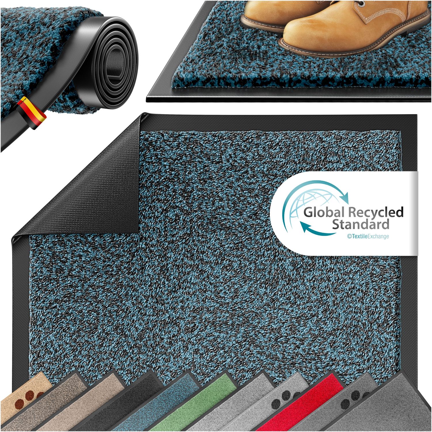 KESSER® Schmutzfangmatte rutschfeste Fußmatte für Innen- & Außenbereich waschbar & wetterfest | Türmatte Wohnungseingang | Teppich für Büro & Vorzimmer | Fußabtreter Fußabstreifer Multi, Petrolblau / Anthrazit, 120x180cm Bild 1