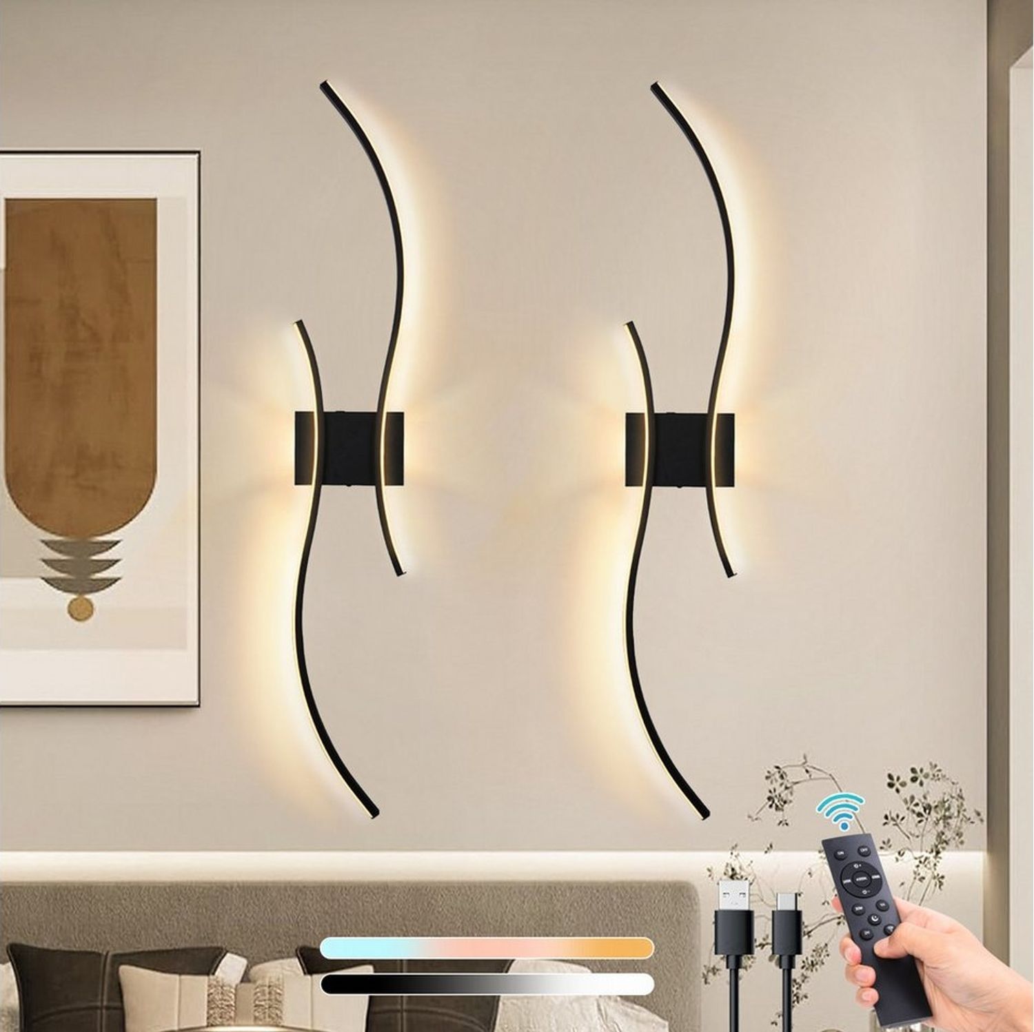 Lapalife Wandleuchte Kabellose Akku Dimmbar&Timing Wandlampe mit Fernbedienung, 2700K-6500K, Wiederaufladbar Wandleuchte für Wohnzimmer Schlafzimmer Bild 1
