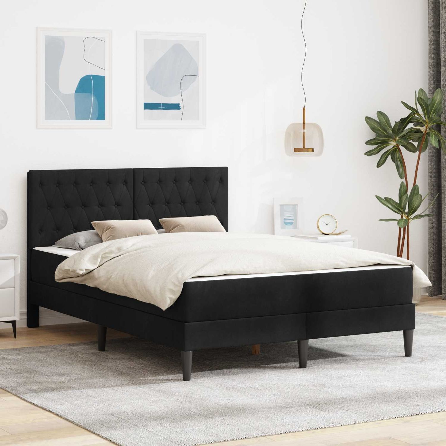 vidaXL Bettgestell mit Matratze mit Kopfteil Schwarz 140 x 190 cm Samt 3415052 Bild 1