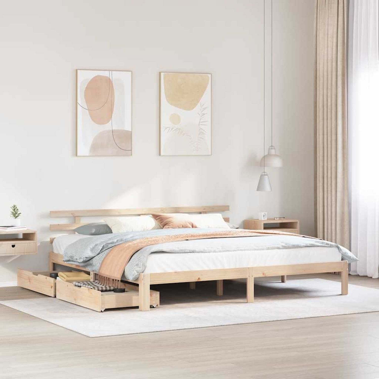 vidaXL Massivholzbett mit Schubladen 200x200 cm Kiefer 3302018 Bild 1