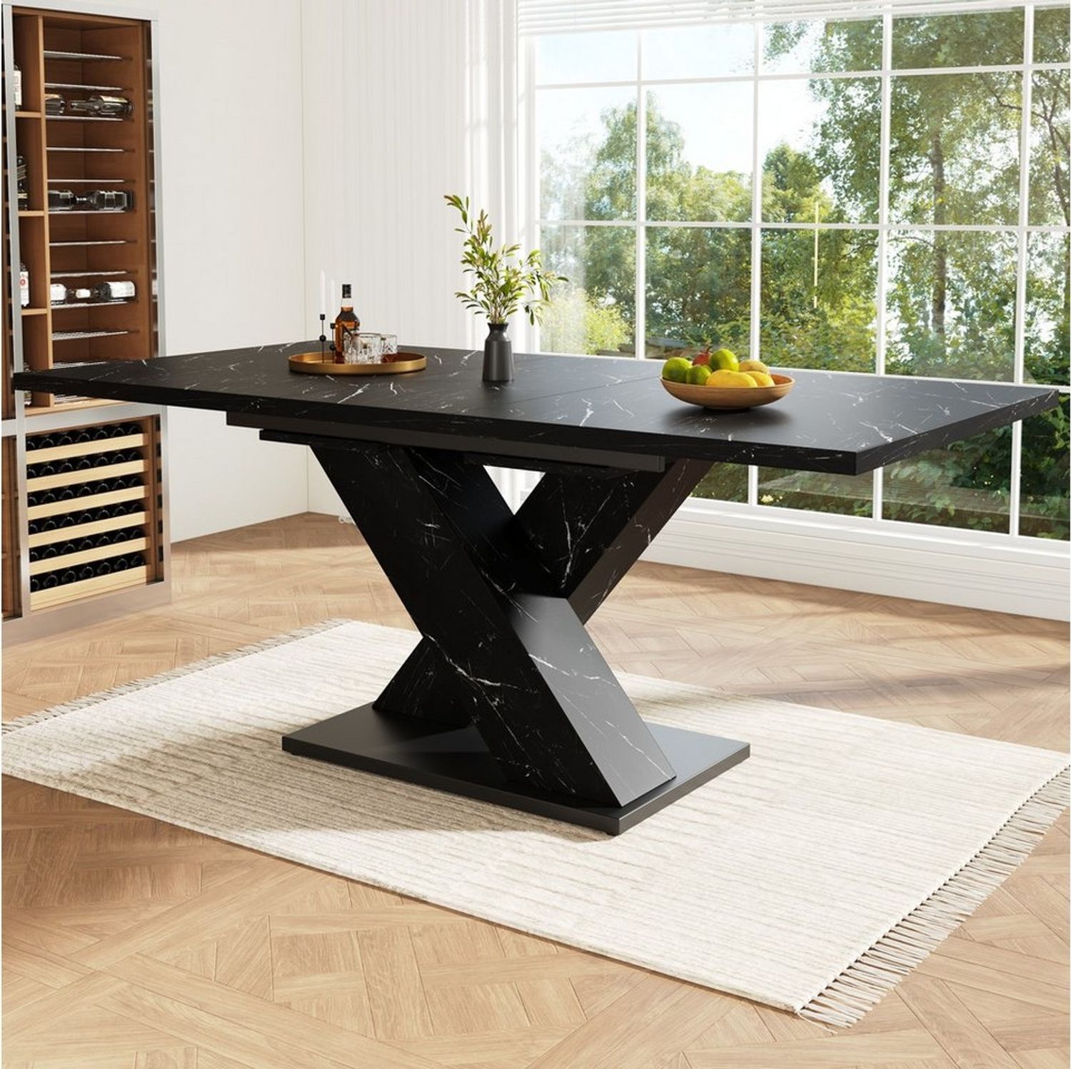 Flieks Esstisch (L119-158,5/T80/H75 cm, 1-St, 1 Tisch), ausziehbarer Küchentisch in Marmoroptik rechteckig Schreibtisch Bild 1