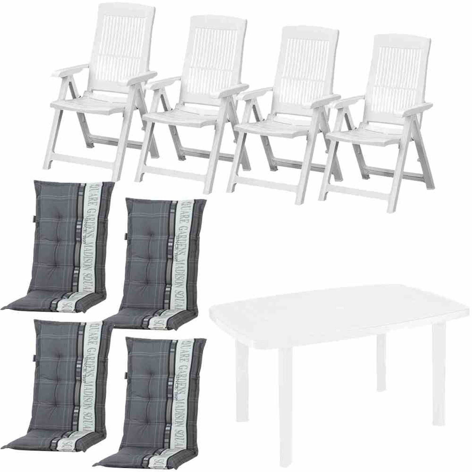 Tampa+Faro SET 4 x Klappsessel, 4 x Auflagen, 1 x Faro Tisch Bild 1