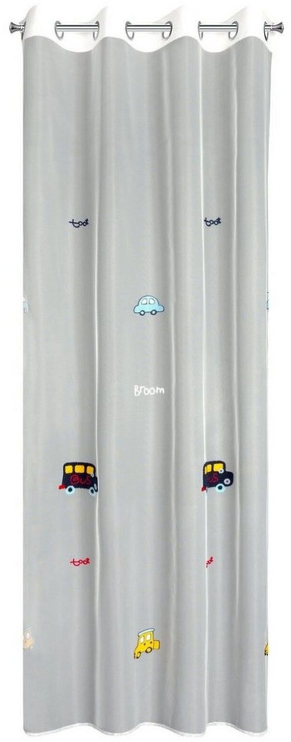 Eurofirany Gardine Kinderzimmer Ösen 140x250 Blumen Dinosaurier Autos Sterne, Transparente Vorhänge, Fensterdekoration, Gemusterte Gardinen Bild 1