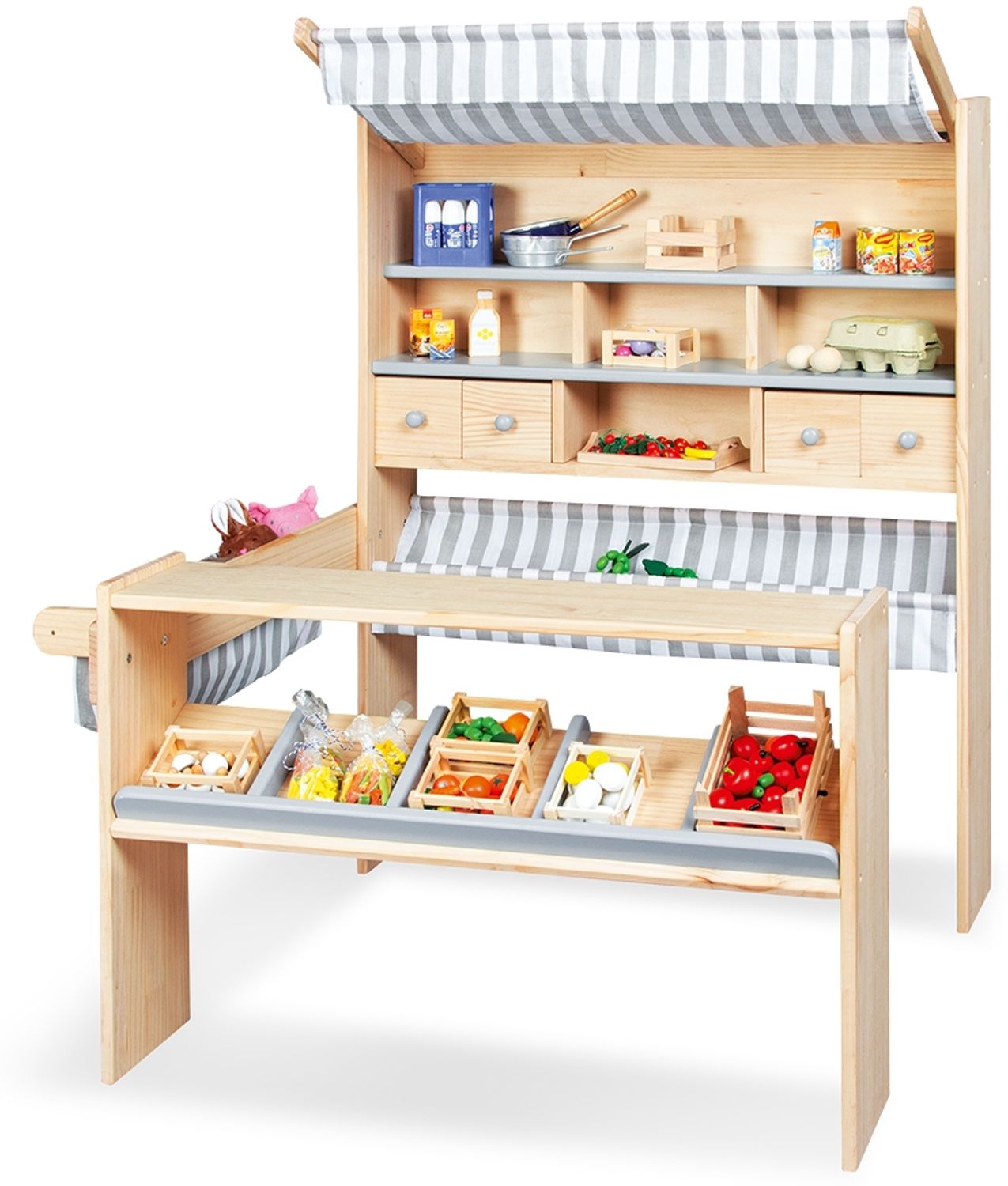 Pinolino 'Lucy' Marktstand, geeignet für Kinder von 2-8 Jahren, Kiefer / MDF, natur / grau, 107 x 95 x 127 cm Bild 1