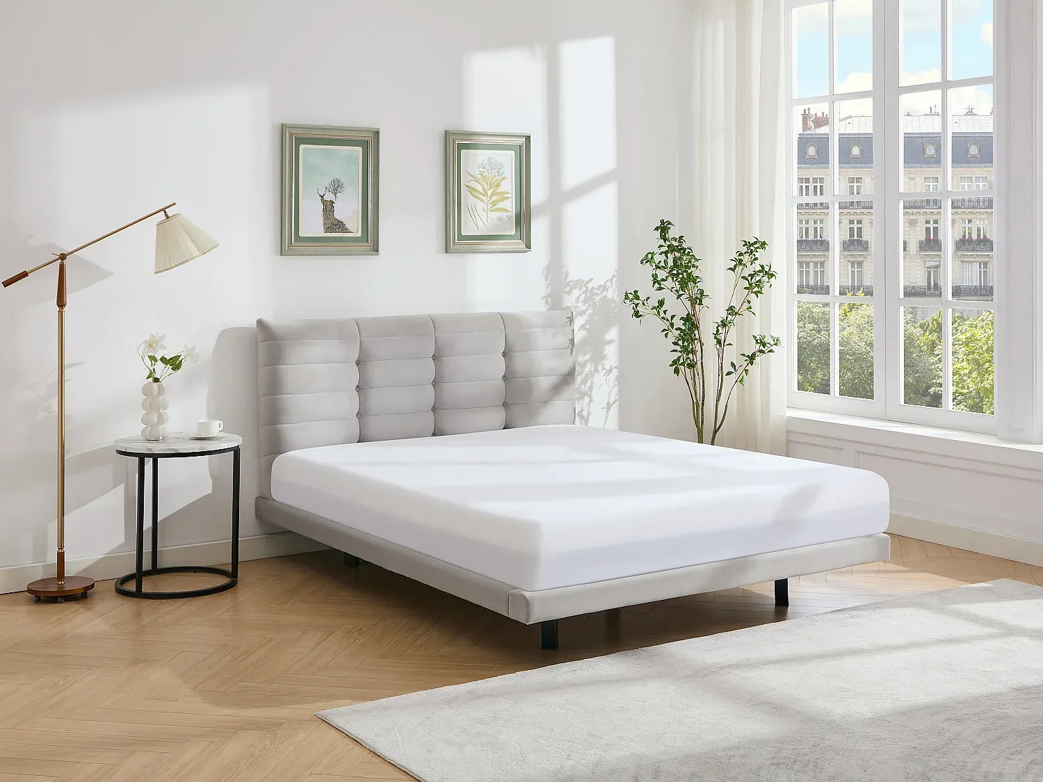Vente-unique - NISATIO Bett Stoff Grau - B 208 cm x H 107 cm x L 146 cm Bild 1