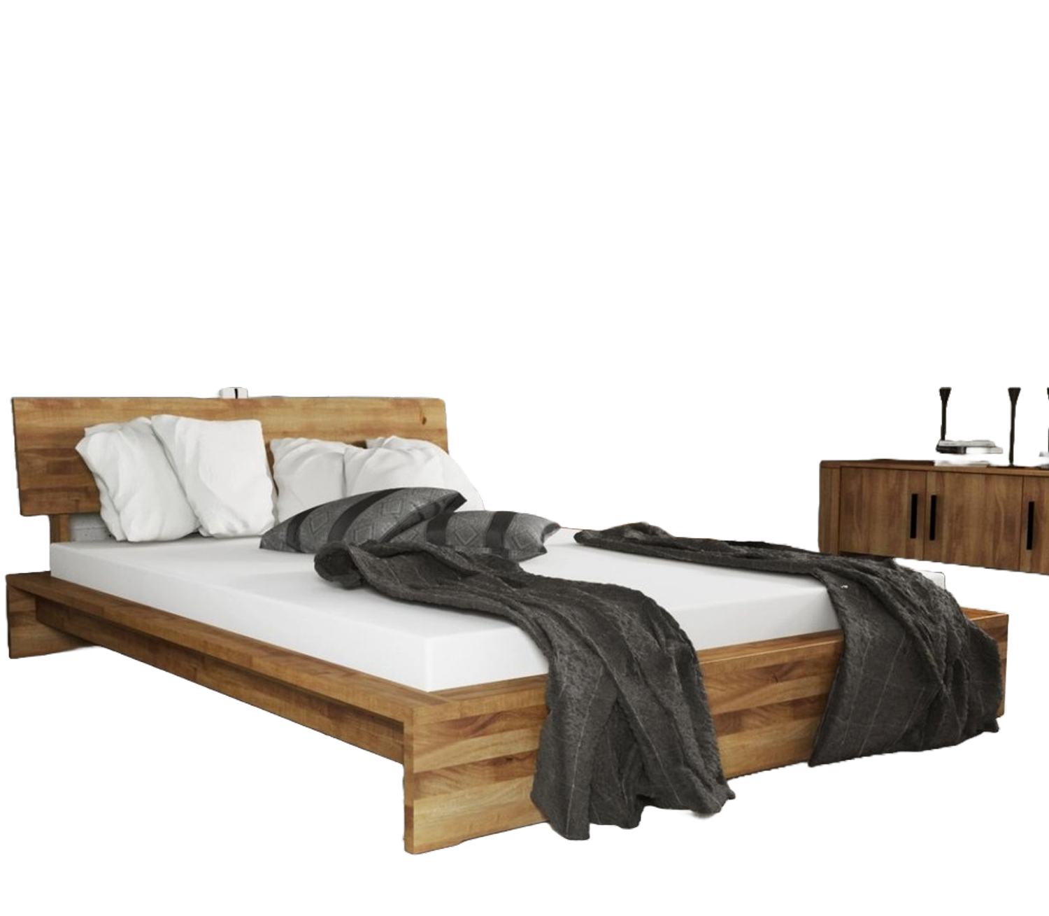 Bett Lubic 2 Sonderlänge 80x220 Wildeiche mit Holzkopfteil und Holzfußgestell Bild 1