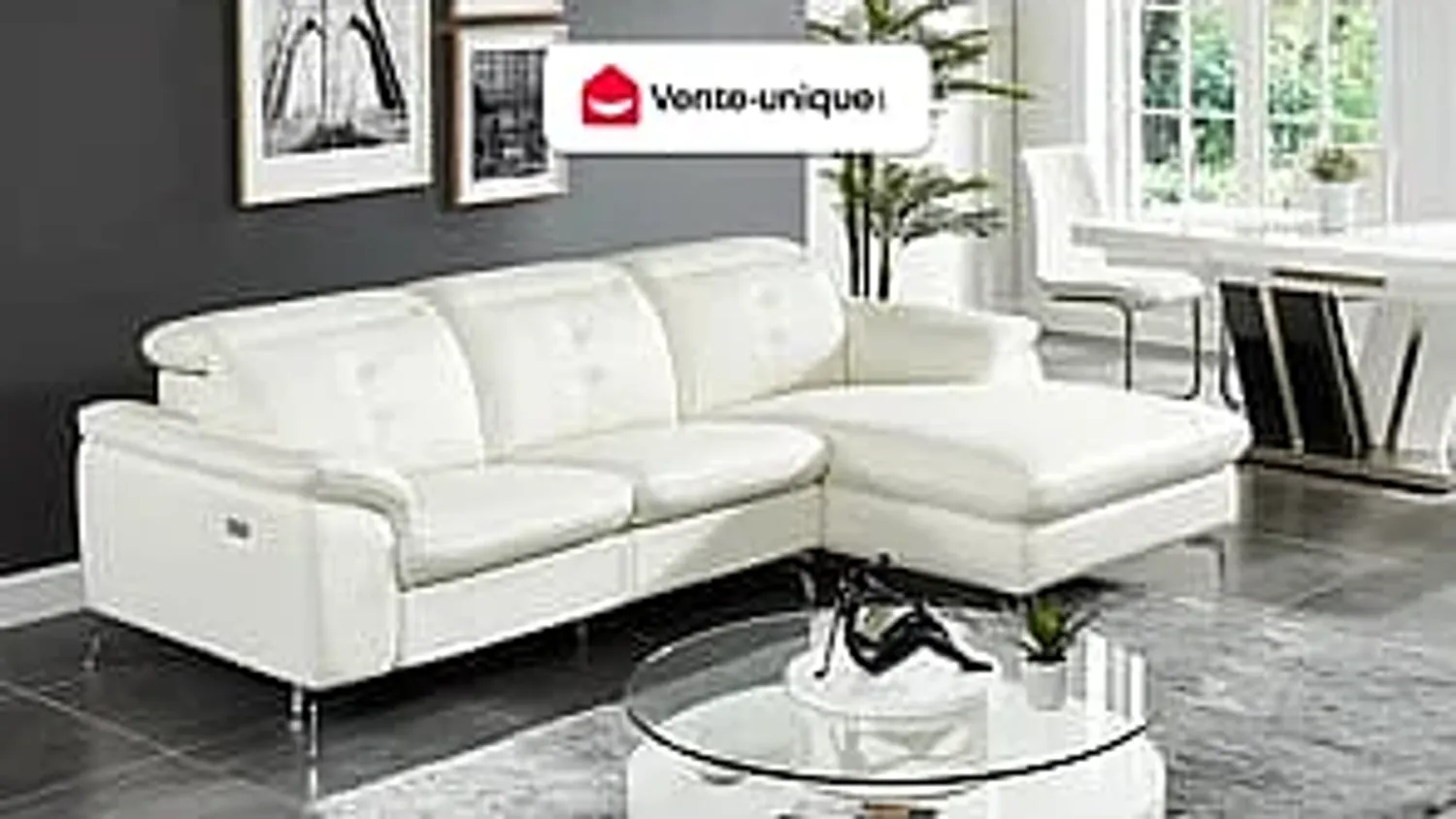 Vente-unique - Relaxsofa Ecksofa Leder - Ecke Rechts - Elfenbein - LISMORE Bild 1