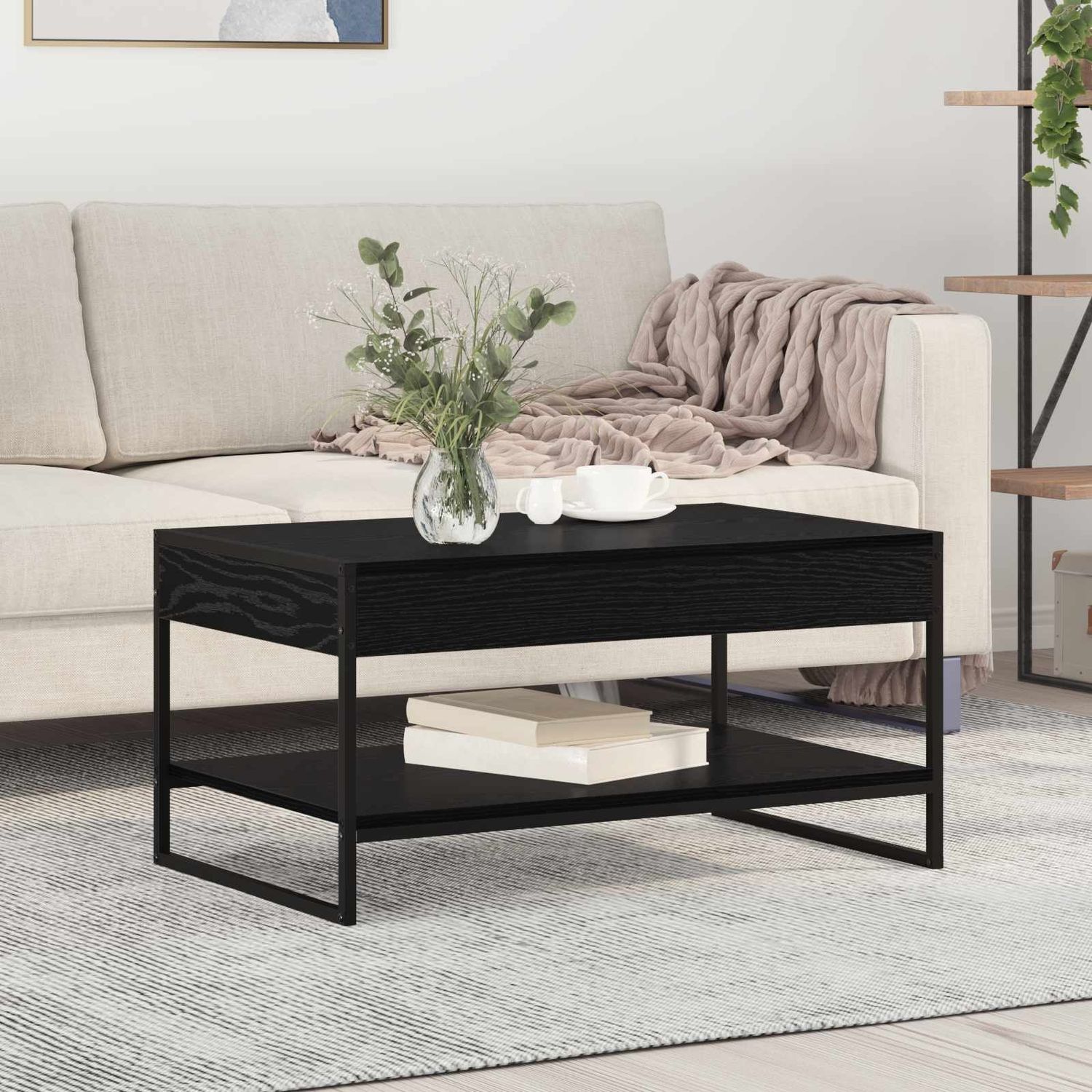 vidaXL Couchtisch Schwarz Eichen-Optik 80 x 50 x 40 cm Holzwerkstoff 886438 Bild 1