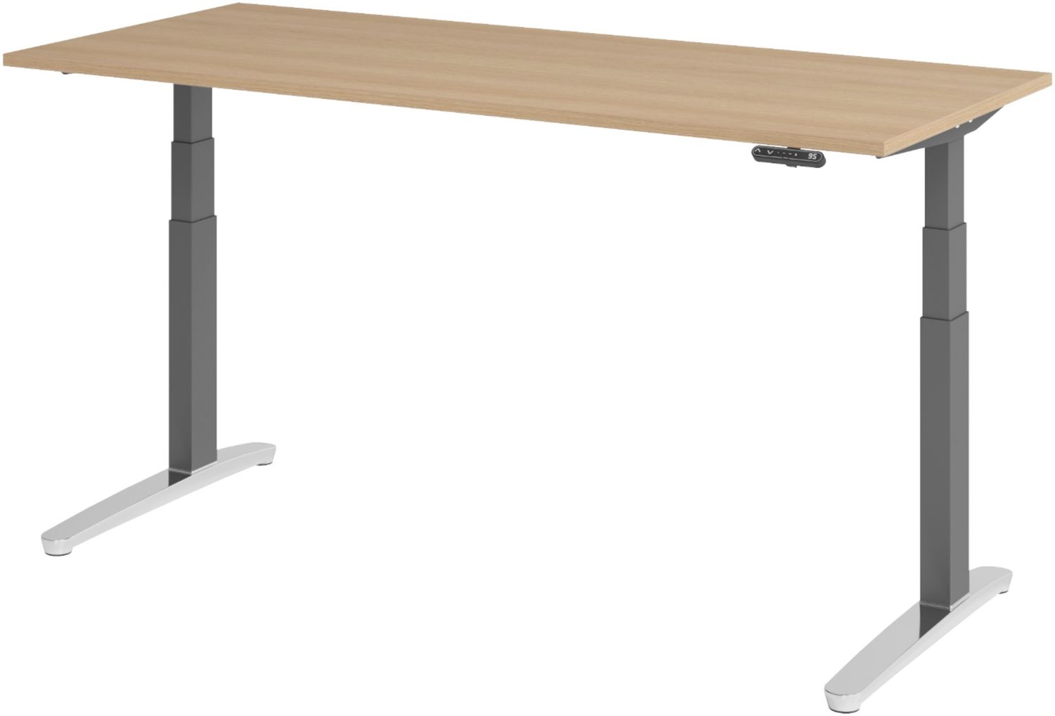 bümö elektrisch höhenverstellbarer Schreibtisch 180x80 cm in Eiche, Gestell in graphit/alu - Designer Bürotisch mit Memoryfunktion, elektrischer Stehschreibtisch höhenverstellbar, XBHM19-E-GC Bild 1