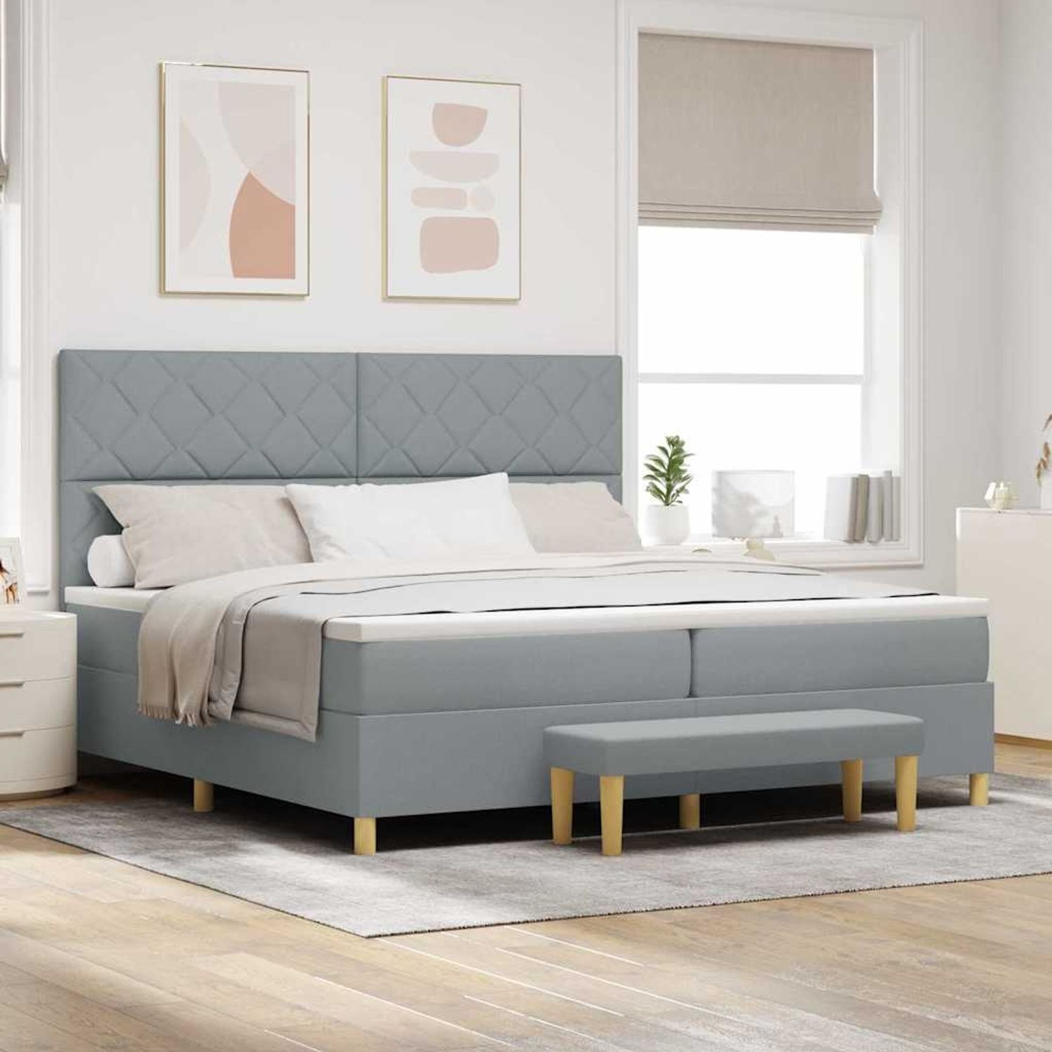 vidaXL Boxspringbett mit Matratze Hellgrau 200 x 200 cm Stoff 3344401 Bild 1