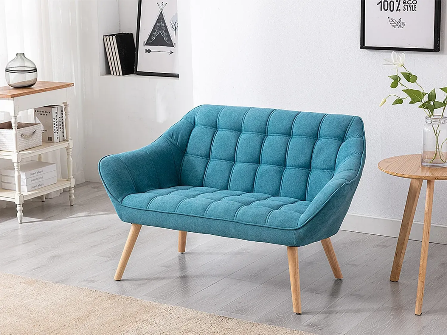 Vente-unique - CASERTA Sofa Stoff Blau - B 73 cm x H 77 cm x L 127 cm Bild 1