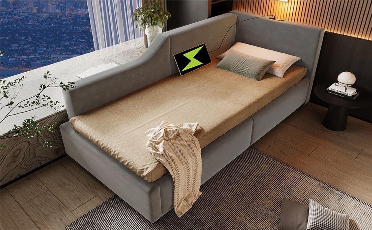 STILVORA Polsterbett Schlafsofa 90x200 Daybett mit Stauraum Jugendbett mit USB-C Anschluss (mit hydraulischem Stauraum, Leselichtfunktion und USB-C-Ladefunktion, Kinderbett Jugendbet), 90x200cm, mit Matratze Bild 1