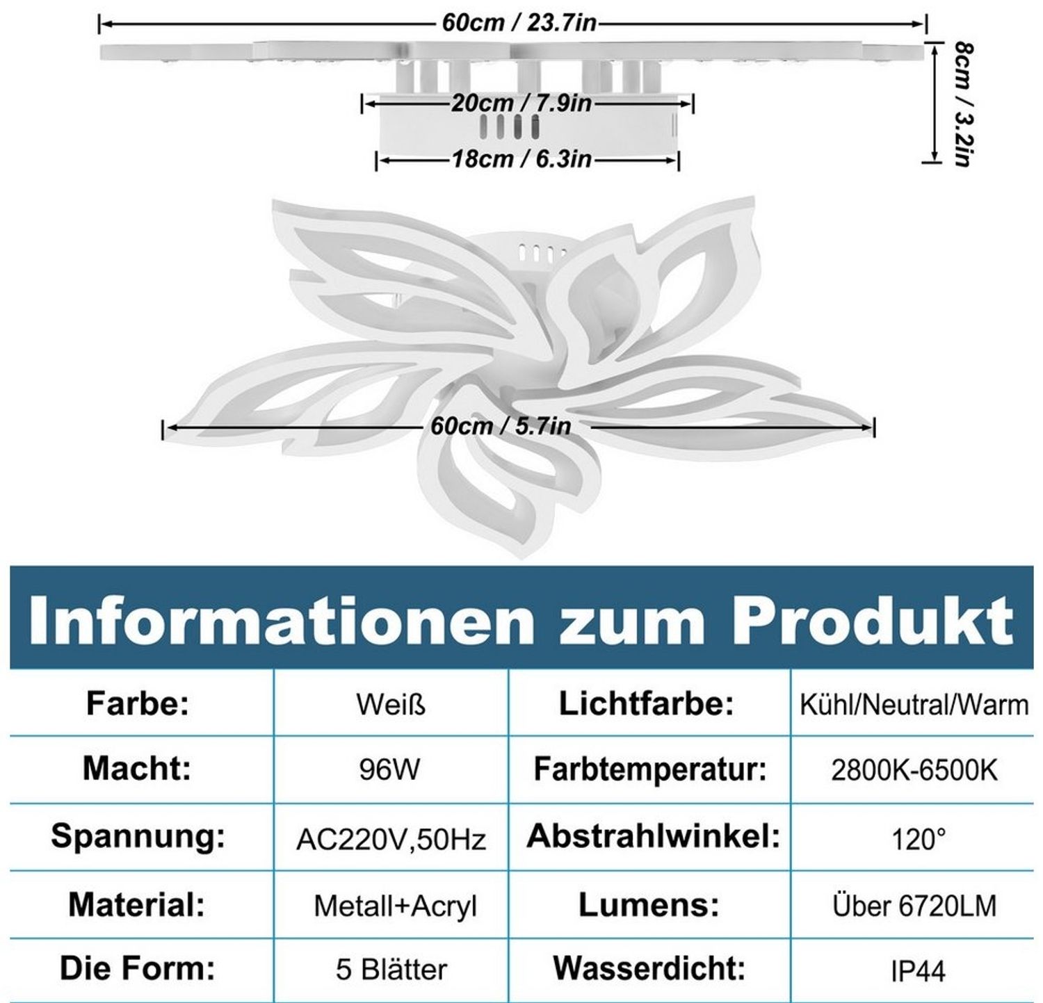 FIVMEN LED Deckenleuchte Dimmbar Deckenlampe mit Fernbedienung Moderne, Deckenbeleuchtung Energie Sparen Schlafzimmerlampe Bild 1