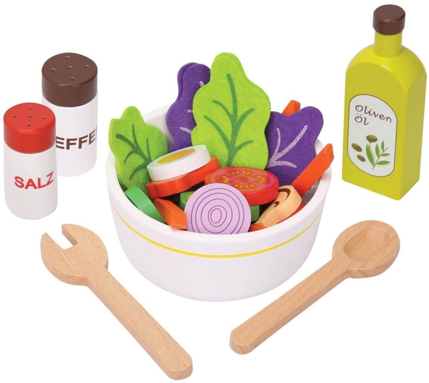 VEDES Großhandel GmbH - Ware Spielmaus Küche Salat-Set aus Holz, 30 Teile Bild 1