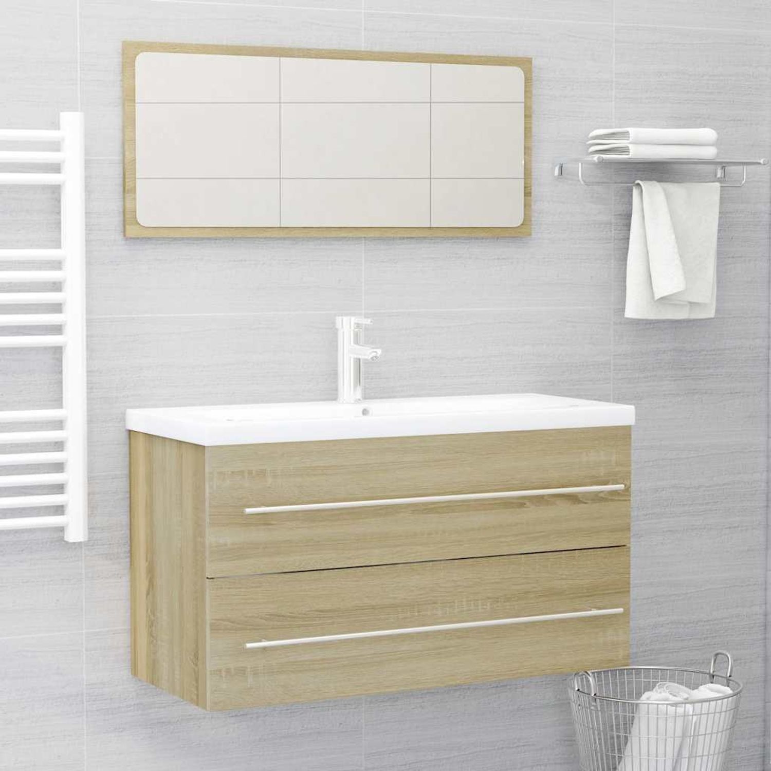 vidaXL 2-tlg. Badmöbel-Set Sonoma-Eiche Spanplatte, 90 x 38,5 x 48 cm Bild 1