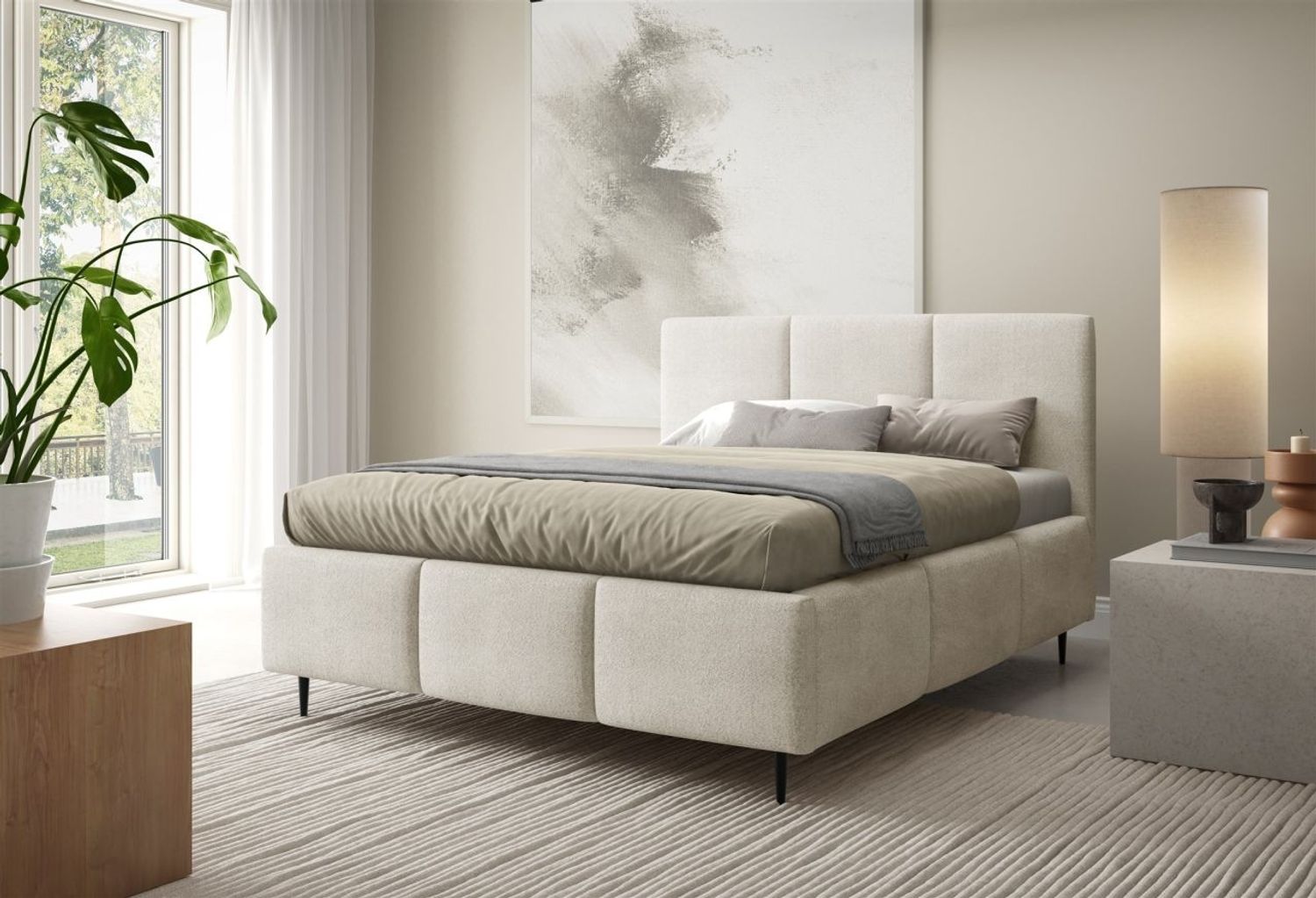 Polsterbett Schlafzimmerbett MIAMI 180x200cm in Stoff Coral Beige Bild 1
