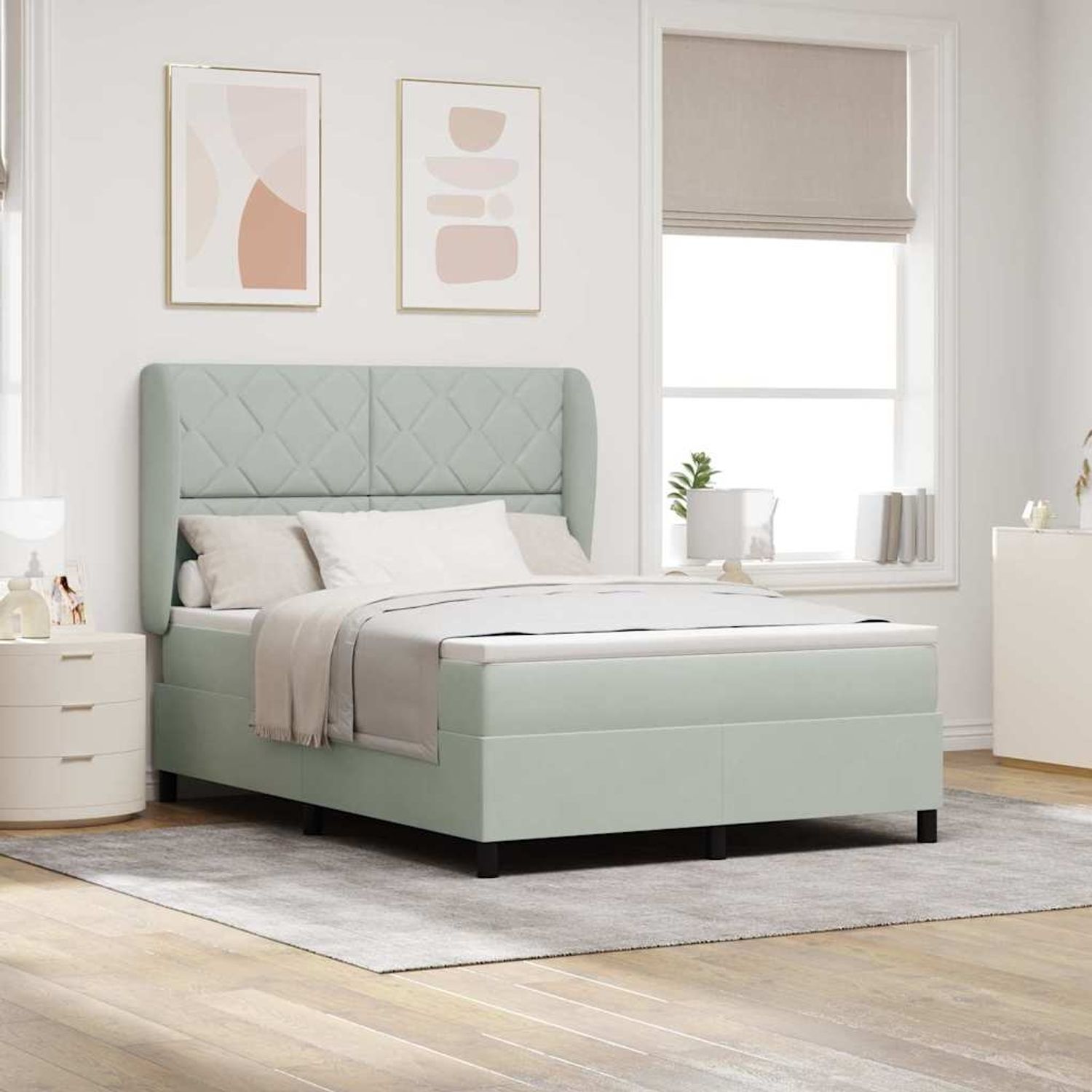 vidaXL Boxspringbett mit Matratze Hellgrau 190 x 140 cm Samt 3340976 Bild 1