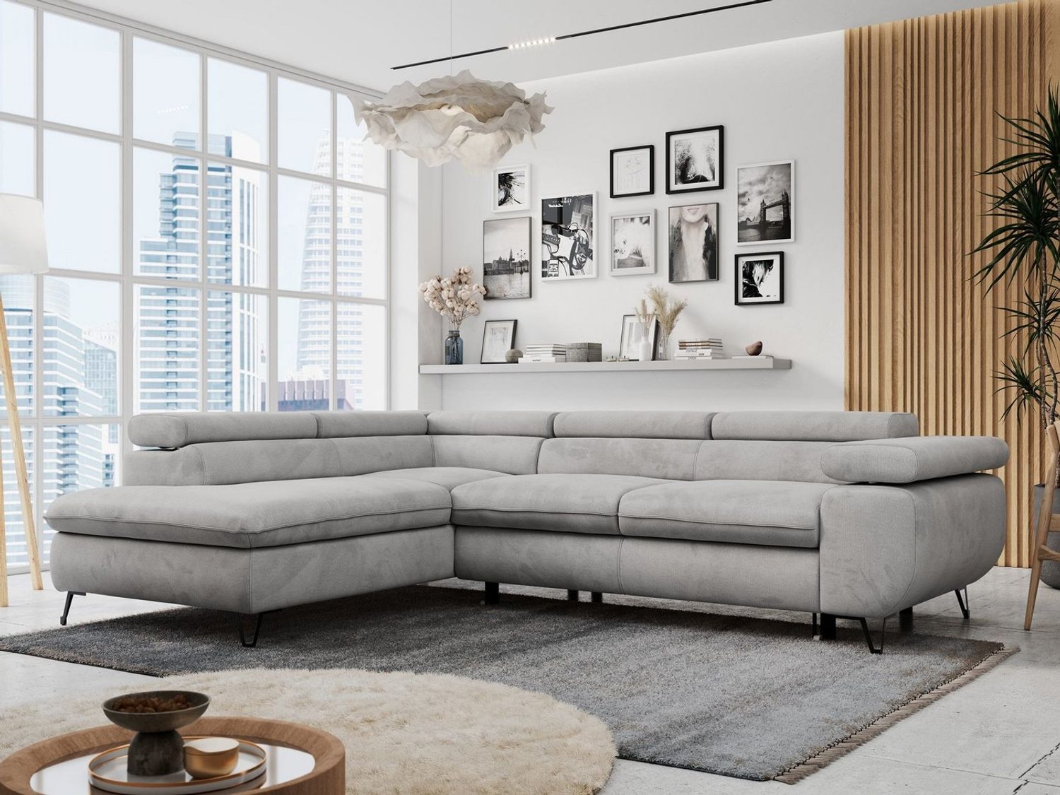 MKS MÖBEL Ecksofa PETER L, Set, Ecksofa L-form, HR35-Schaum, Wellenfederkern, Bettfunktion, Einstellbare Kopfstützen, Bettkasten Bild 1
