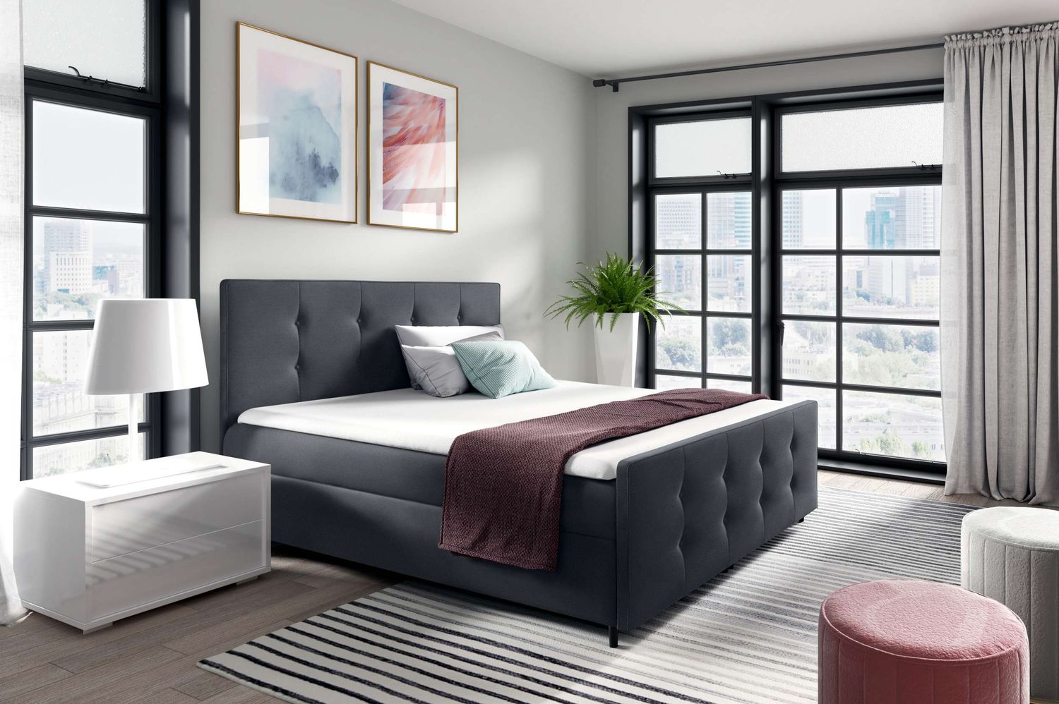 99rooms Primo Boxspringbett 160x200 cm Velours Jasmine Dunkelgrau Bild 1