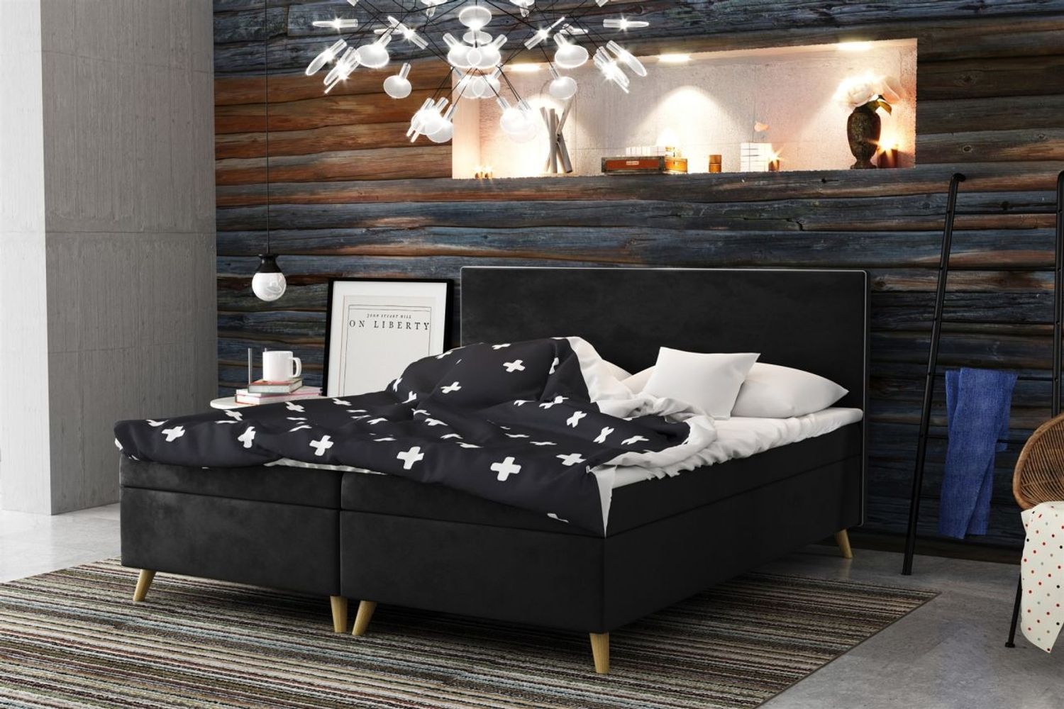 Boxspringbett Schlafzimmerbett Sileno 160x220cm in Stoff Riviera Schwarz Bild 1