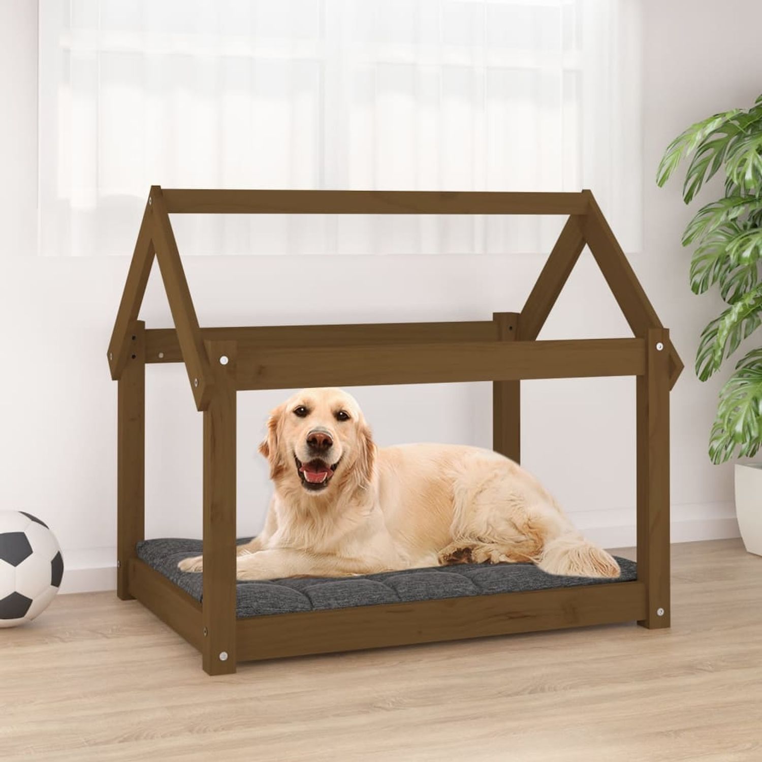 vidaXL Hundebett 81 x 60 x 70 cm Massivholz Kiefer, Honigbraun Bild 1