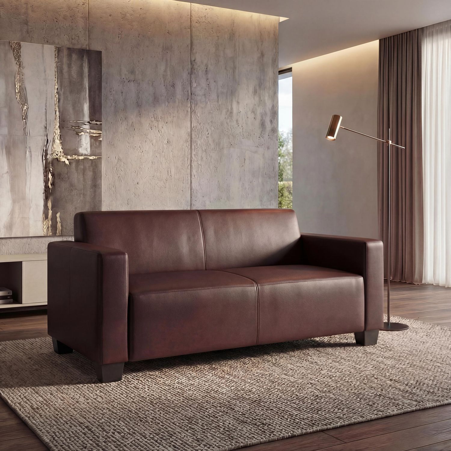 Modular 2-Sitzer Sofa Couch Lyon, Kunstleder ~ rot-braun Bild 1