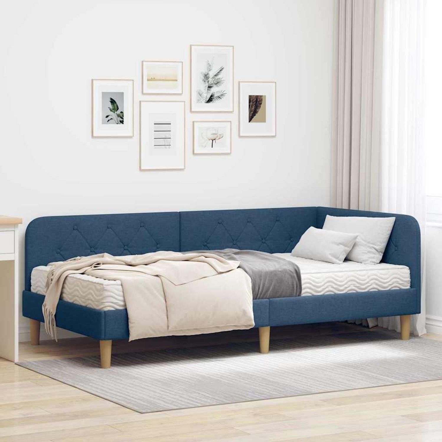 vidaXL Eckbettgestell Blau 90 x 200 cm Stoff 3394124 Bild 1