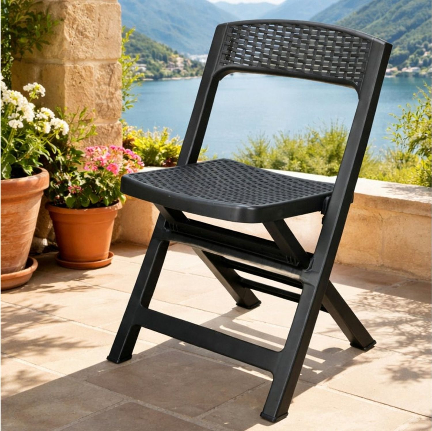 Progarden Klappstuhl Balkonstuhl Terrassenstuhl Anthrazit Kunststoff 76x48x47cm (Stück, 1 St), UV-Beständig, Robust, Wetterfest, Made in Italy, Hochwertig Bild 1