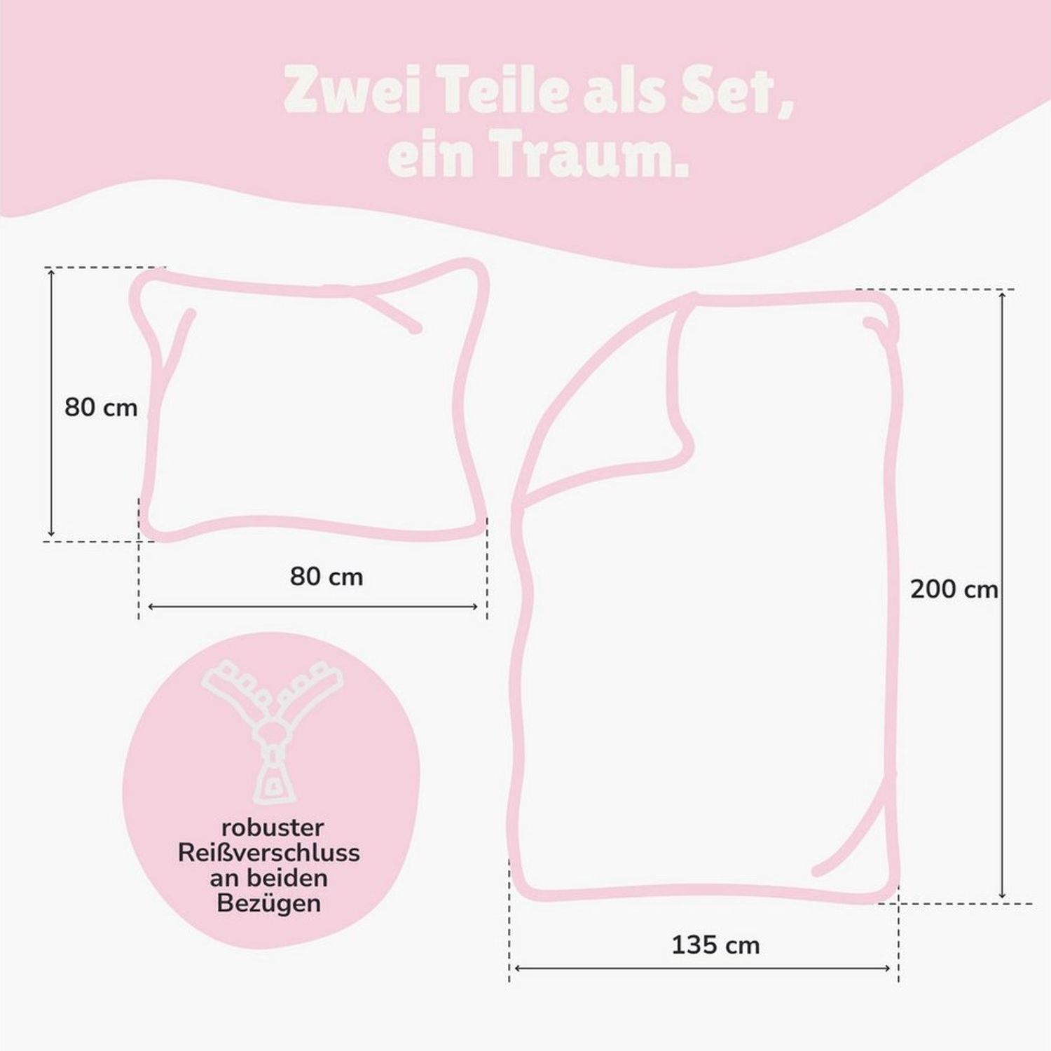 Bettwäsche für Teenager Mädchen 135x200 + 80x80 cm rosa Motiv Sleep & Sweet Dreams aus 100% Baumwolle Bild 1