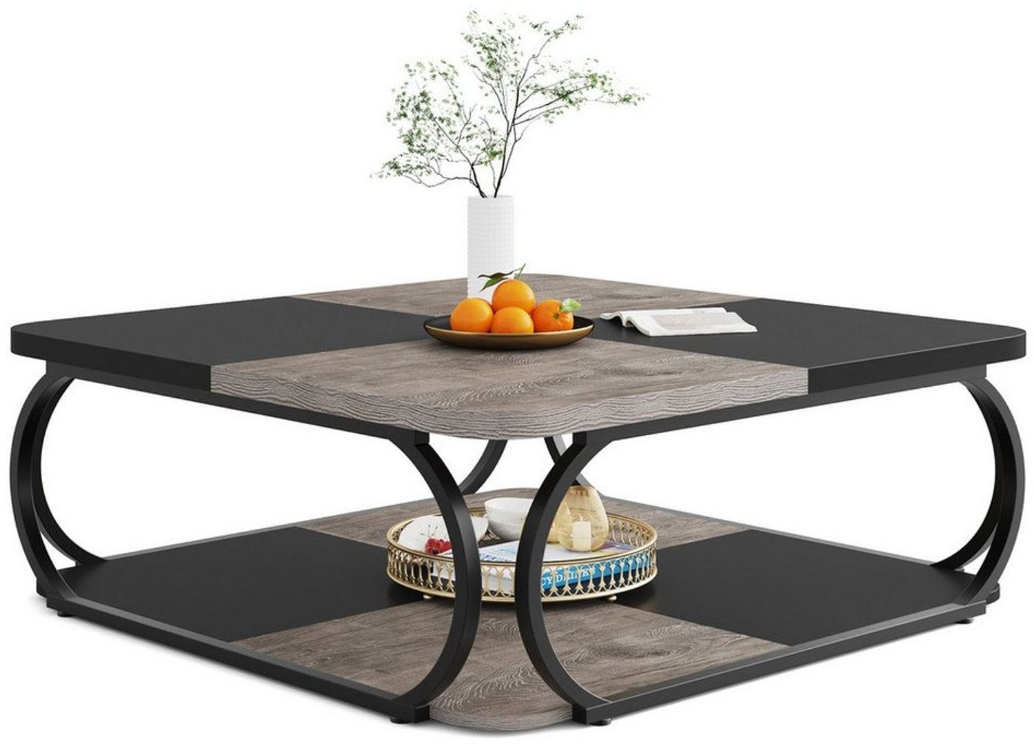 Tribesigns Couchtisch mit offenem Aufbewahrungsregal für Wohnzimmer, 100 cm quadratisch Bild 1