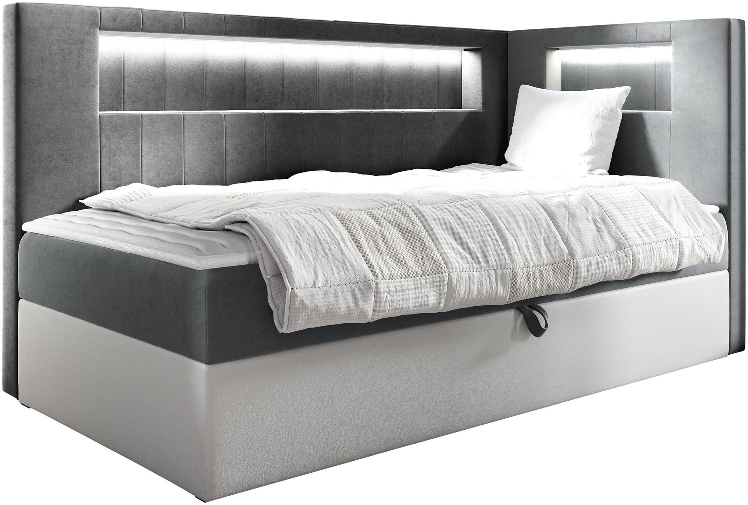 Boxspringbett 'Gladino Junior 3' mit Matratze, H3, grau 90x200 cm, rechts Bild 1