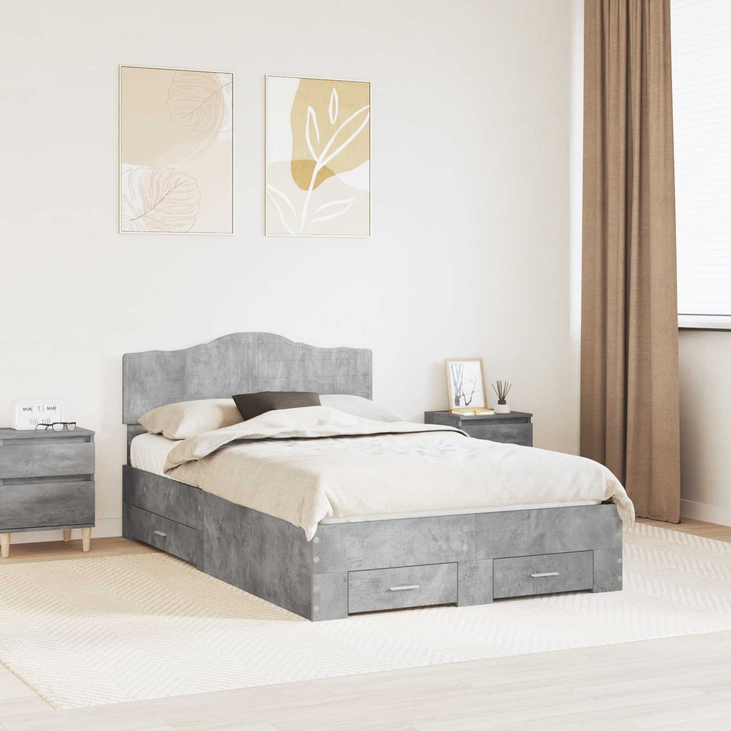 vidaXL Bettrahmen mit Kopfteil Beton Grau 120 x 190 cm Holzwerkstoff 3413223 Bild 1