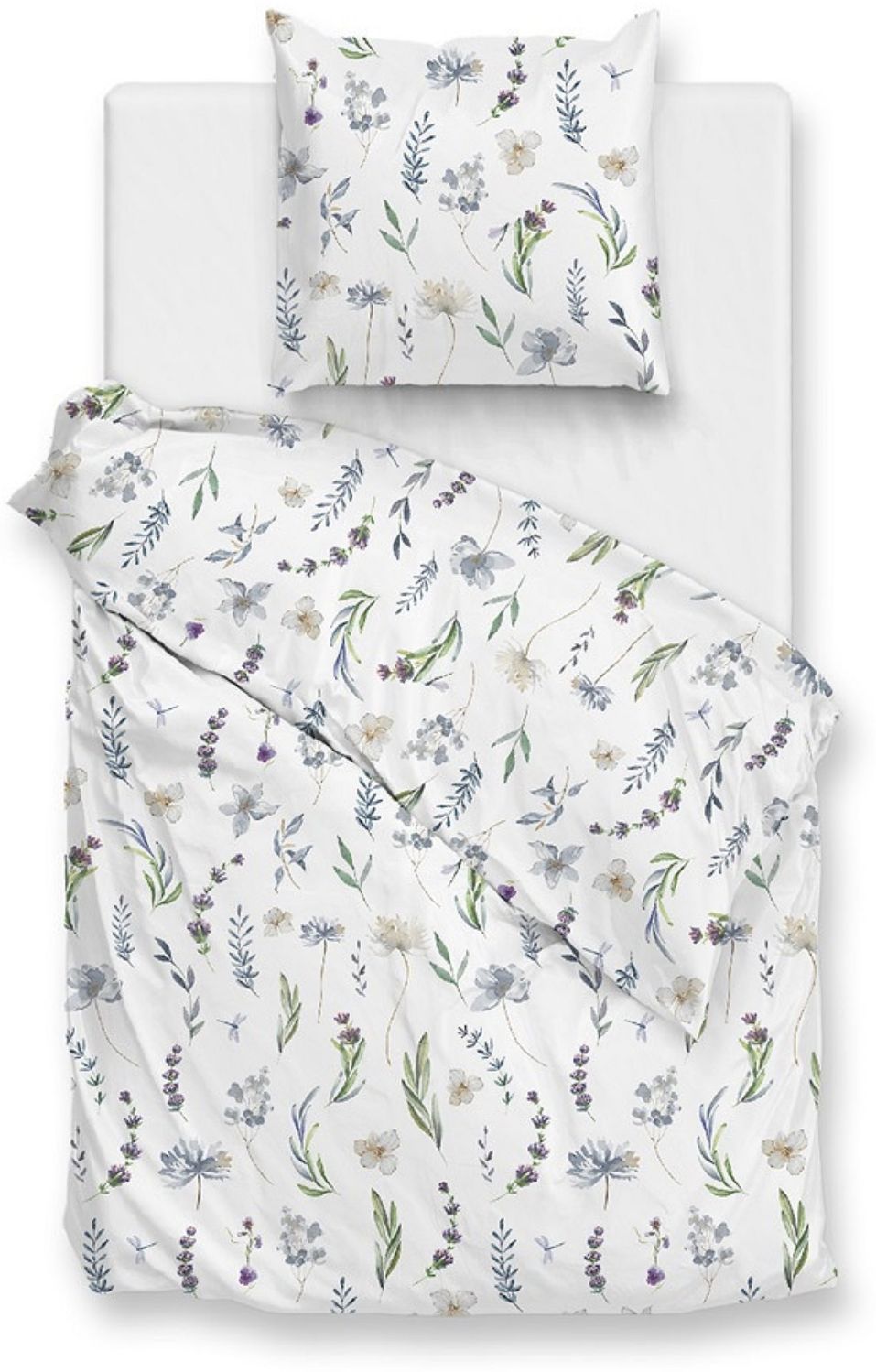 Zohome Cotton Bettwäsche 135x200 Severine White Gräser Blumen Blätter grün Bild 1