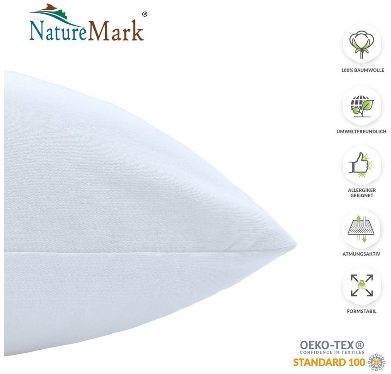 NatureMark Kissenbezüge 2er Pack Jersey Kissenbezug Kissenhülle, (2 Stück), Kissenhülle in vielen Größen und Farben (40 x 40 cm, Weiß) Bild 1