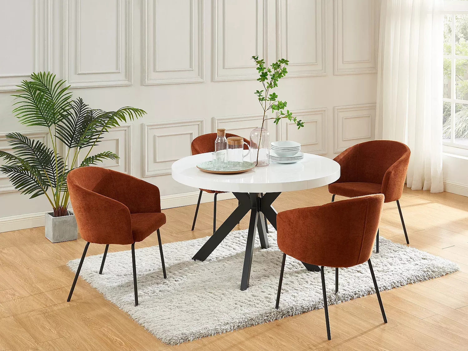 Vente-unique - Esstisch für 4 bis 8 Personen - ausziehbar - MDF & Stahl - Weiß lackiert & schwarz - KOMONI Bild 1