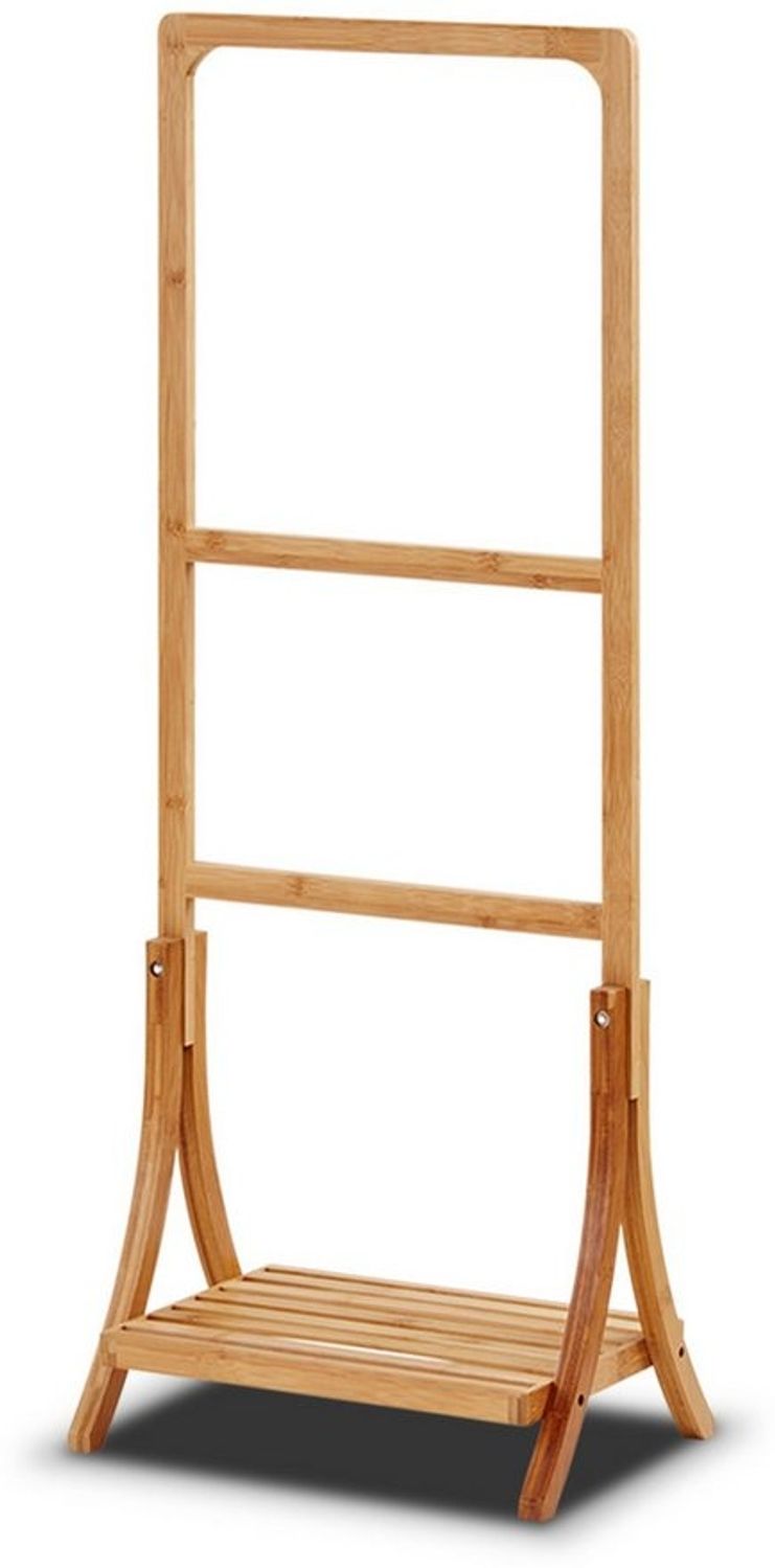 KHG Herrendiener aus Bambus Echtholz für Kleidung, (Stummer Diener, Sackohalter mit Hosenbügel sowie Schuhablage) Bild 1